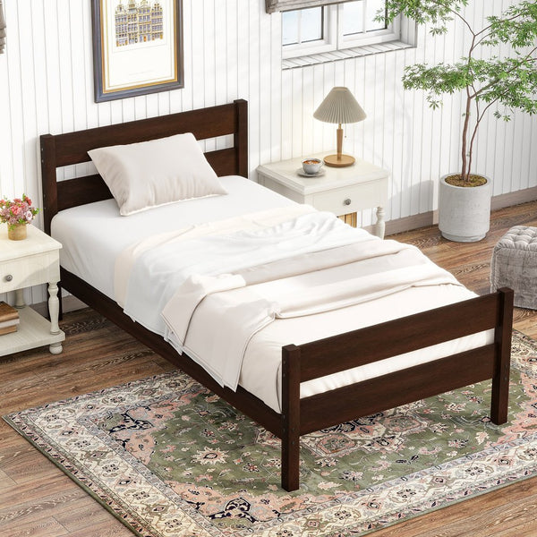 English Elm Twin Minimalist Rubberwood Bed with Headboard & Footboard, Space-Saving Underbed Storage, Durable Slatted Frame Espresso W504P262994