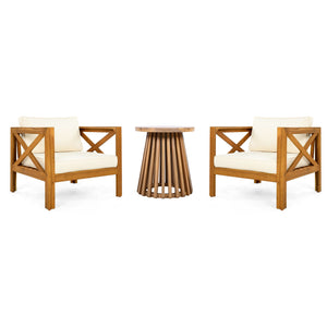 English Elm Christopher Knight Home® - Patio Conversation Set – 2 Ergonomic Acacia Wood Chairs With Cushions & Stylish Side Table For Outdoors N770P264304B_N770P313252L