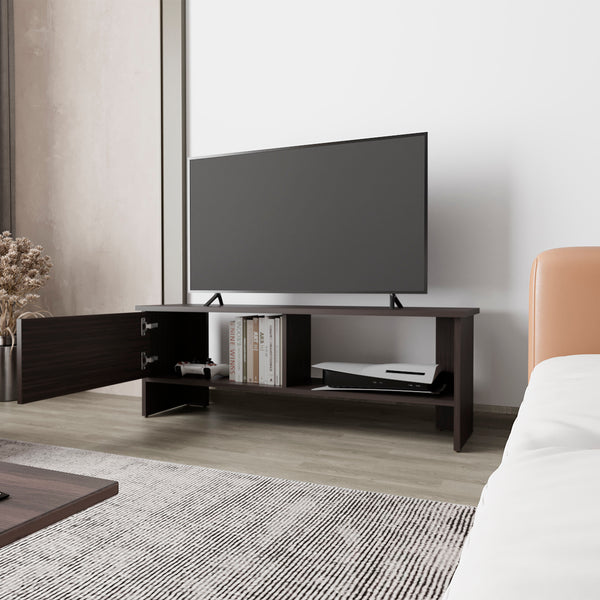 English Elm Rock Brenton TV Stand with Concealed Cabinet and Open Shelf for Media Devices, Durable Finish Walnut 53.5 L x 17.3 W x 4 H B128P263718
