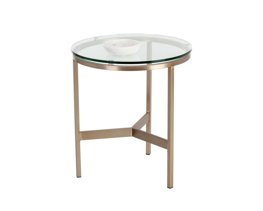 Sunpan Flato End Table - Elegant Tempered Glass Top with Antique Brass Base for Modern Living Spaces