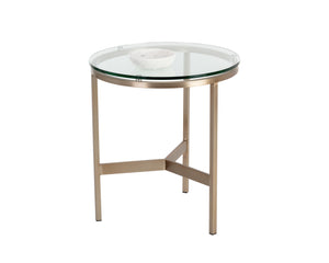 Sunpan Flato End Table - Elegant Tempered Glass Top with Antique Brass Base for Modern Living Spaces