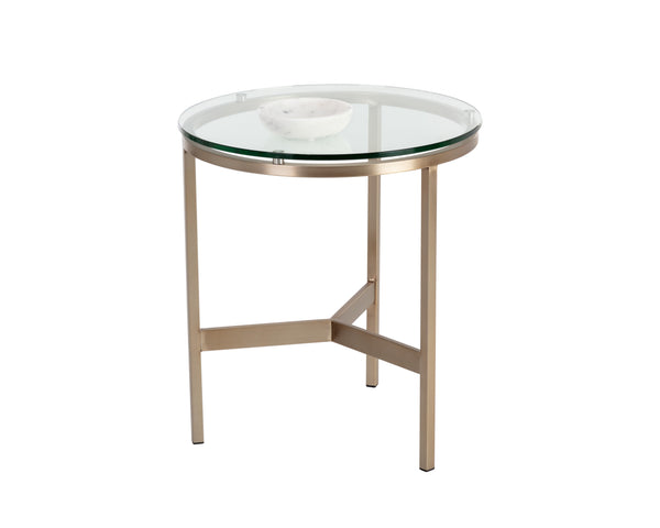 Sunpan Flato End Table - Elegant Tempered Glass Top with Antique Brass Base for Modern Living Spaces