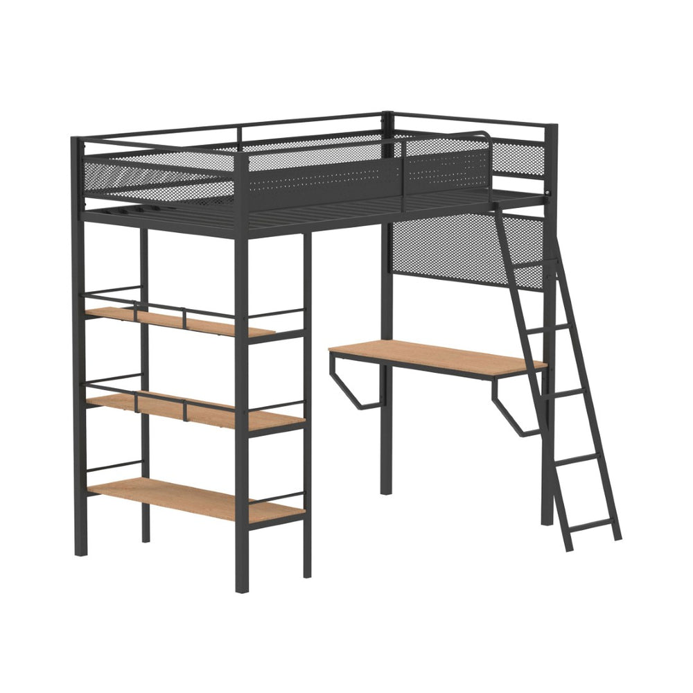 English Elm Metal Full Over Twin Bunk Bed with Integrated Desk Powder Coated Steel Frame Matte Black B016P464473