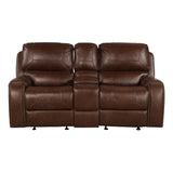 English Elm Achern Brown Leather-Air Nailhead Manual Reclining 3-Piece Sofa Set