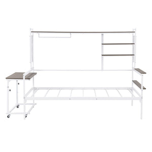 English Elm Twin Metal Daybed With Movable Desk, Shelves & Clothes Hanger - Ideal For Small Spaces & Dorms! N737P199195K-GIGA