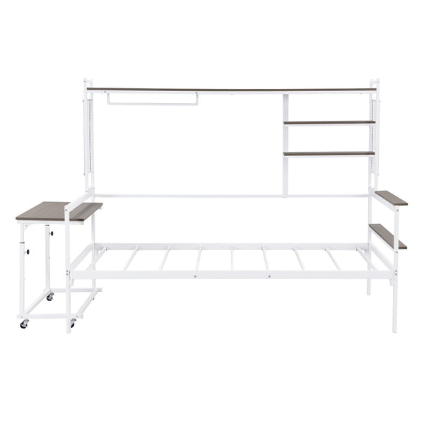 English Elm Twin Metal Daybed With Movable Desk, Shelves & Clothes Hanger - Ideal For Small Spaces & Dorms! N737P199195K-GIGA