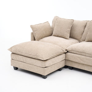 English Elm Beige Chenille Sectional Sofa with Modular Ottoman for Living Room or Studio Coffee W2603S00002
