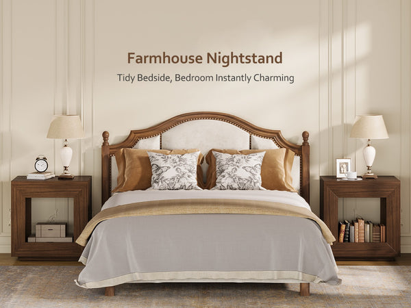 English Elm Rustic Wood End Table With Led Lighting & Integrated Power Hub - Stylish 2-Tier Storage Solution W1550P330032-GIGA