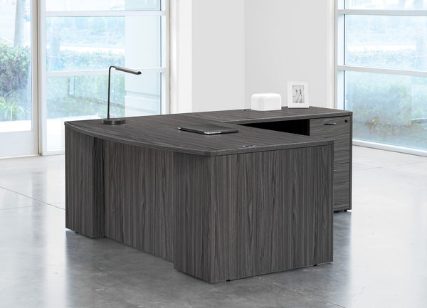 OSP Home Furnishings Napa Executive L-shape Bow Top Desk with Cable Management for Corner Office Use NAPSGW-TYP208