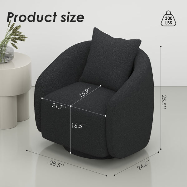 English Elm Swivel Barrel Armchair in Teddy Fabric with Lumbar Pillow and Solid Wood Legs Dark Gray T3623P430701