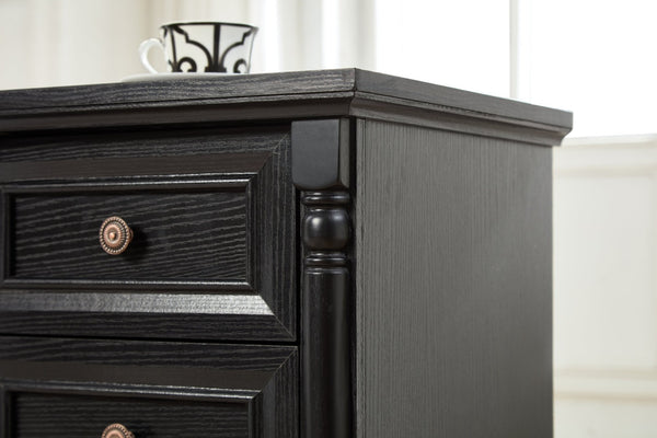 English Elm Farmhouse Rustic Nightstand with Built-in Charging Station Barn Wood Grain Storage Black W2393P324459