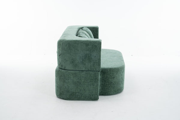 English Elm 3 Seater Convertible Sofa Bed with Chenille Upholstery and High-Density Sponge for Superior Comfort and Support Green T3903P379834