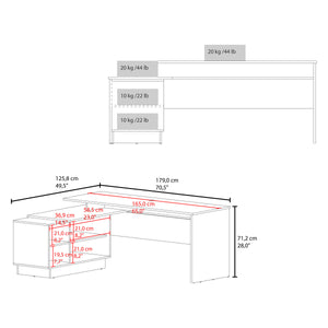 English Elm L-Shaped Desk with Right Return — Spacious 59" Work Surface, Cabinet + Shelves for Office Storage White 44.88 L x 26.77 W x 6.3 H B097S00182