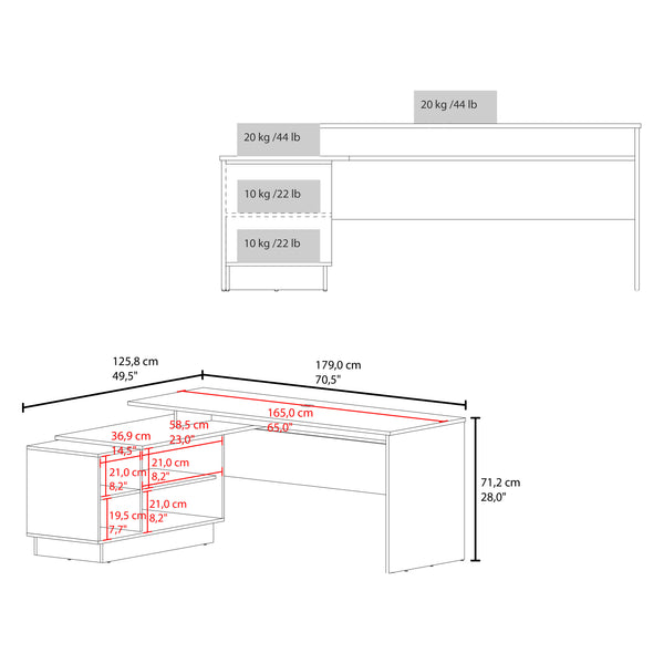 English Elm L-Shaped Desk with Right Return — Spacious 59" Work Surface, Cabinet + Shelves for Office Storage White 44.88 L x 26.77 W x 6.3 H B097S00182