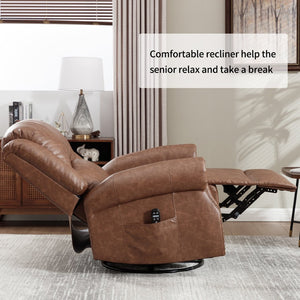 English Elm Heat Massage Rocker Swivel Recliner Chair with Lumbar Relief Nodes for Living Room Yellow Brown W3224S00029