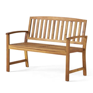 English Elm Christopher Knight Home® - LOJA Bench - Acacia Wood Outdoor Bench with Ergonomic Curved Backrest, Durable Stable Construction Teak 57495.00ACA