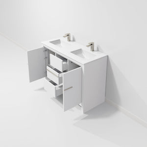 English Elm White Double Bath Vanity With Quartz Top, Gun Metal Faucet & Ample Storage For Modern Bathrooms B2731P259421-GIGA