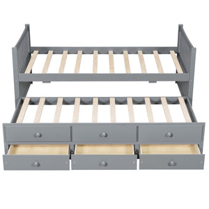 English Elm Daybed Twin Frame with Pull Out Trundle and Three Storage Drawers for Kids Rooms Gray LP100241AAE