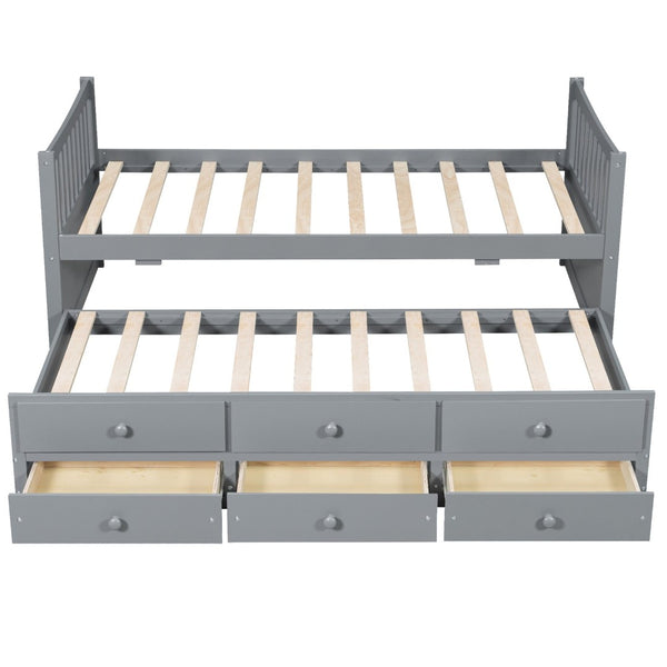 English Elm Daybed Twin Frame with Pull Out Trundle and Three Storage Drawers for Kids Rooms Gray LP100241AAE