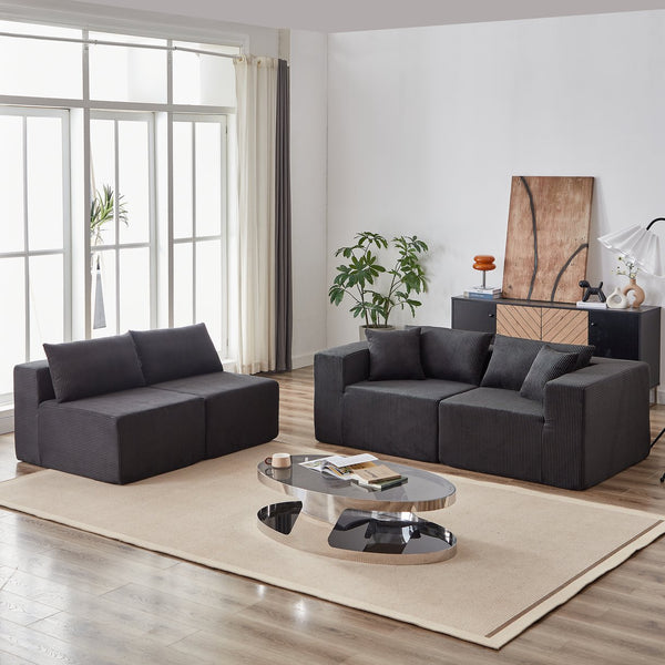 English Elm 104-Inch Corduroy Modular L Shaped Sectional Sofa with Plush Foam, No Assembly, Versatile Lounge Black W834S00387