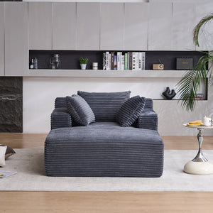 English Elm Oversized Corduroy Chaise Longue Sofa Bed — Modern Deep-Seat Sleeper with Armrests & Pillows for Compact Spaces Grey W1752P264710