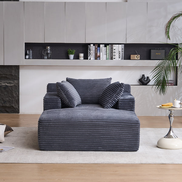 English Elm Oversized Corduroy Chaise Longue Sofa Bed — Modern Deep-Seat Sleeper with Armrests & Pillows for Compact Spaces Grey W1752P264710