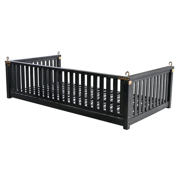 English Elm Topmax Acacia Wood Porch Swing Bed Sloped Frame Outdoor Lounger for Backyard Patio Black WF319383AAB