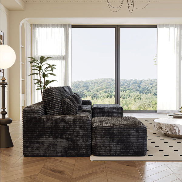 English Elm 150''Width 5-piece Sectional Sofa with Console, Convertible U-Shape, Wireless Charging & Bluetooth Speaker Black W579S00053