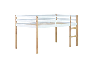 English Elm Solid Twin Loft Bed Natural-White Rubberwood with Ladder, Strengthened Slats, Storage-Ready Design W504P233031