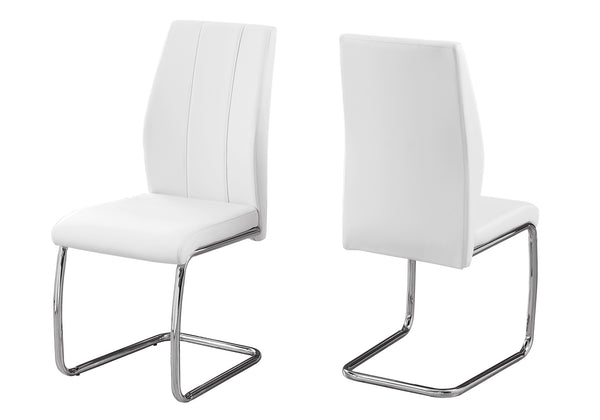 English Elm Dining Chair Set of 2 Upholstered Faux Leather Look Seats with Cushioned Back & Chrome Legs for Modern Homes White 27 L x 19 W x 19 H B2710P218815