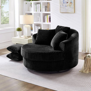 English Elm 360° 360 Swivel Round Lounge Chair Corduroy Upholstered Sculptural Seat with Removable Pillows Black W3705S00036