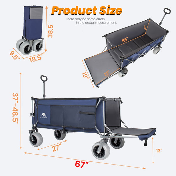 English Elm 67in Heavy Duty Utility Wagon with Extendable Tailgate and All Terrain Wheels 500lb Capacity Blue Gray W2932P417645
