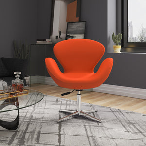 English Elm Raspberry Upholstered Swivel Lounge Chair with Adjustable Height, Polished Chrome Base & Modern Seat Design Orange B365P397964
