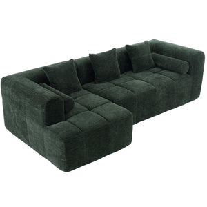 English Elm 101.2" Modern Sectional Sofa Full-Compressed Modular Couch with Deep Seating, Tufted Chenille Fabric, Pillows Included Green N719S001890F