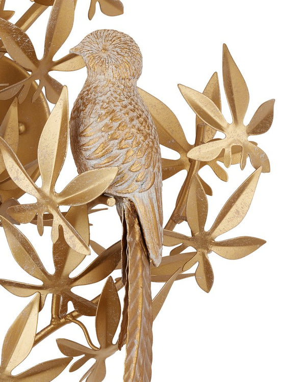 Currey & Company Aviary Gold Wall Sconce: Elegant Biophilic Design With Floral Motifs & Dimmable Single Bulb Ambiance Gold Wrought Iron ,Composite 5000-0281-currey-company