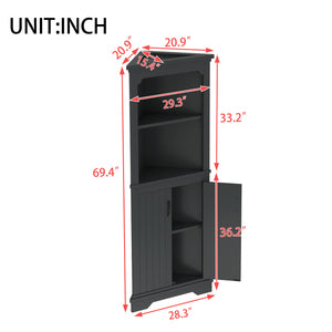 English Elm Tall Corner Cabinet with Doors - Slim Black Storage Tower for Living Room, Bathroom, Kitchen, Office W1580P332942