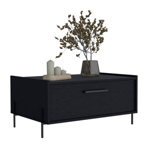 English Elm Coffee Modern engineered wood coffee table with one shelf, sturdy legs, compact storage solution, eco-friendly compliant Black 33.46 L x 23.62 W x 2.76 H B097P250877