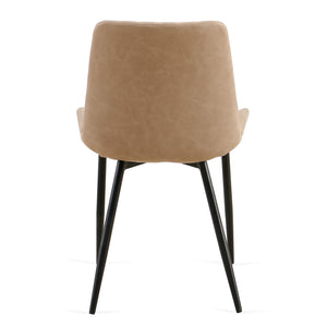 English Elm Beige Leathaire Dining Chairs Set of 2 — Mid-Century Armless Upholstered Side Chairs with Metal Legs W1164P225827