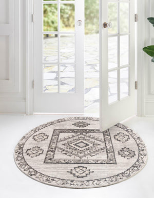 Unique Loom Cherokee Boone Machine Made Geometric Rug Sand, Gray/Black 7' 1" x 7' 1"