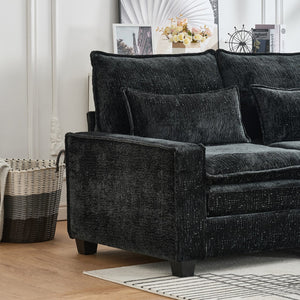 English Elm 99'' Sectional Cloud Deep Seat Couch - Plush Chenille 4-Seat L-Shaped Sofa with Movable Ottoman, Stain-Resistant Comfort and Ergonomic Lumbar Support Black W3373S00024