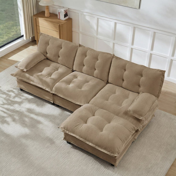 English Elm 107" Modular Cloud Sectional Chenille Deep Seat Couch with Lattice Cushions for Apartments Light Coffee W714S01707