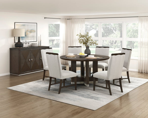 English Elm Modern Round Dining Table with 54" Rustic Wire-Brushed Brown Oak Veneer Top & Metallic Accent Base, Seats 4 B011S01897