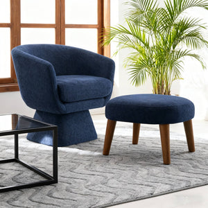English Elm Lazy Swivel Barrel Chair and Ottoman Set Upholstered Modern Reading Nook Accent Blue W2085P381037