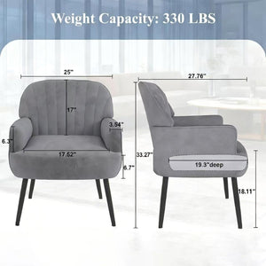 English Elm Velvet Barrel Accent Chair Tufted Shell Back with Metal Legs for Living Room Grey W5722P462512