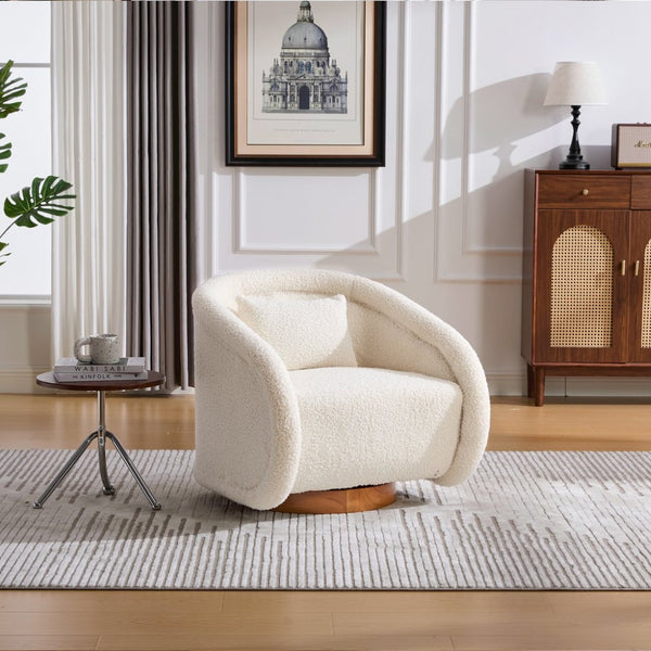 English Elm Swivel Barrel Chair Plush Teddy Fabric Pumpkin Silhouette for Living Room or Bedroom W3244P288825