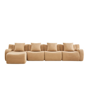 English Elm L-Shaped 4-Seat Boneless Sofa In Plush Teddy Fabric, No Assembly, Ergonomic Comfort For Living Rooms W714S01436