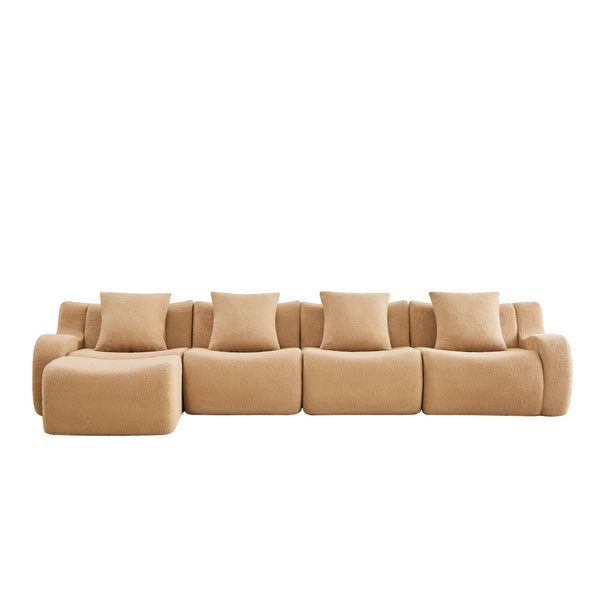 English Elm L-Shaped 4-Seat Boneless Sofa In Plush Teddy Fabric, No Assembly, Ergonomic Comfort For Living Rooms W714S01436
