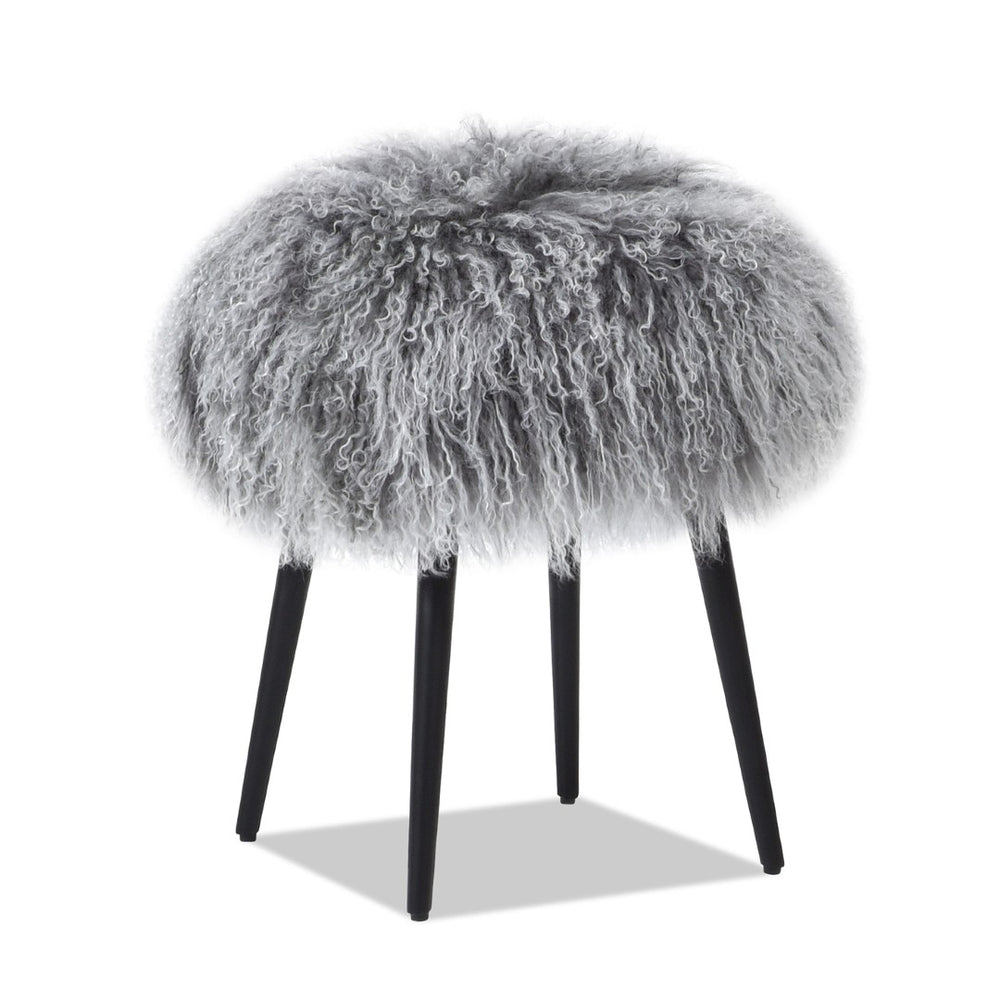 English Elm Alberta Genuine Mongolian Sheepskin Round Ottoman Plush Fur Accent for Any Room B2719P238443