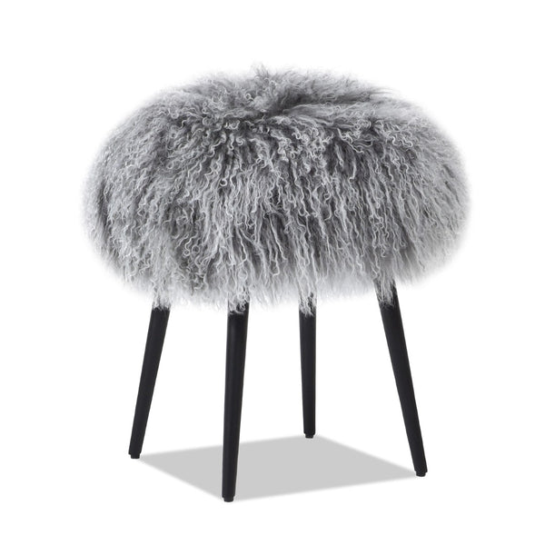 English Elm Alberta Genuine Mongolian Sheepskin Round Ottoman Plush Fur Accent for Any Room B2719P238443
