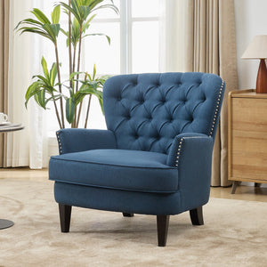 English Elm Christopher Knight Home® - Mirod Vintage Upholstered Lounge Chair with Tufted Back and Nailhead Trim, Solid Wood Legs, Cozy Comfort Navy Blue N760P253374V